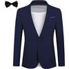 Allthemen Abito da Uomo in 2 Pezzi in Tinta Unita con Un Bottone Blazer + Cravatta Giacca Formale da Lavoro per Matrimonio Blu Navy L