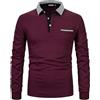 AIOIDI Casual Polo Uomo Manica Lunga con Finta Tasca Classico Plaid Colletto Golf T-Shirt Top，C-Rosso，S