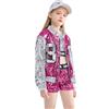 LOLANTA 4 Pezzi di Ragazze con Paillettes Costume da Ballo per Bambini Hip-Hop Stree Abiti da Ballo Set Calze attaccare, Rosa Rosso, 5-6 anni, 120