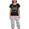 MyFav Pigiama da donna Soft Red Wine Printed Short Sleeve Pigiama Capri Set, Gatto Nero, XL