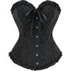 VicSec Corsetto sexy da donna in pizzo, vintage, gotico, guêpière, con ferretti in acciaio, biancheria in stile gotico, top in raso, con perizoma, S-3XL, Nero , XXL-3XL