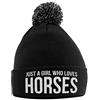 SaveThePeople Cappello da equitazione con scritta Just A Girl Who Loves Horses, accessorio per equitazione, regalo per ragazze, amanti dei cavalli, cappello invernale con pompon per ragazze, regalo per