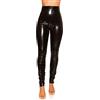Koucla - Pantaloni da donna a vita alta effetto bagnato, effetto pelle lucida, con zip, Nero , S