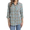 fuinloth Camicetta da Donna Camicia in Flanella a Quadri Leggera a Maniche Lunghe Elegante Classica Shirt con Bottoni Blu XL 48-50