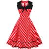 AXOE Donna Abito Vintage Anni '50 Linea A con Fiocco Motivo Puntini Scollo Quadrato Senza Maniche per Feste Rosso e Bianco Taglia 54, 4XL
