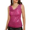GRACE KARIN Canottiera da Donna con Paillettes Senza Maniche Scollo Drappeggiato Top Blusa Scintillante con Glitter Maglietta, Rosso rosato, M