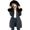 Geschallino Piumino Lungo da Donna Cappotto Parka con Imbottitura Bolle D'aria con Collo in Pelliccia Sintetica Rimovibile SS804 Nero L