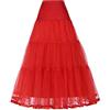 Linghe Petticoat lungo 50 pettini arricciati, stile vintage, da sposa, per abito da sposa, gonna rockabilly, tutu, Colore: rosso, M