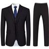 YOUTHUP Abito da uomo in 3 pezzi, slim fit, gessato, formale, con risvolto, blazer, gilet, pantaloni, Nero , 3XL