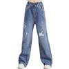Agoky Jeans a Zampa Vita Elastica in Cotone Bambina con Strappi Pantaloni Flare Eleganti Pantaloni Larghi da Ragazza Elasticizzati Blue 4 9-10 Anni