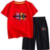 amropi Ragazzi Maglietta e Pantaloncini 2 Pezzi Bambino Set Completo T-Shirt con Pantaloncino Arancio Nero, 7-8 anni
