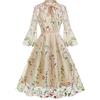 IMEKIS Donne Anni '50 Cocktail Abito da Sera Vintage Fiore Ricamato Vestito A-Linea Manica a Campana Rockabilly Swing Gonna Plissettata Elegante Abito da Festa da Sposa Albicocca+Manica M