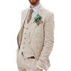 Botong Uomo 3 PC Lino Abiti Da Sposa Due Pulsanti Sposo Smoking Singolo Petto Picco Etichetta Business Suit Casual Wear, Beige, 56