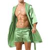 Freebily Uomo Accappatoio con Cappuccio e Cintura Soft Bathrobe Vestaglia da Notte in Raso Kimono Giapponese Abito Lungo Pigiama a Mezza Manica Yukata per Viaggio Piscina Verde L