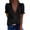 Bipily Blusa Magliette Donna Camicia a Manica Corta Sbuffo Eleganti Scollo a V Pizzo Bluse T Shirt Tops(Nero,M)