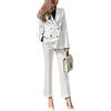 DAIHAN Completo Tailleur da Donna, 2 Pezzi, Slim Fit, Giacche da Abito Doppio Petto, con Pantaloni Lunghi da Completo Set, per Ufficio E Lavoro,Nero,S