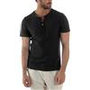 Giosal T-Shirt Uomo Collo Serafino Bottoni Tinta Unita Manica Corta Cotone Casual Made in Italy (IT, Testo, XL, Regular, Regular, Nero1)