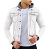 Onsoyours Giacca in Jeans da Uomo per Il Tempo Libero in Denim Vintage Giacca di Jeans Uomo con Cappuccio Slim Fit Gilet Smanicato in Jeans Uomo Streetwear B Bianco S