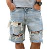 keephen Pantaloncini in denim vintage effetto invecchiato, bucati strappati, pantaloncini jeans, pantaloncini larghi e dritti