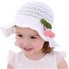 ANIMQUE Bebè Cotone Cappello da Sole Ciliegia Pizzo Traforato Super Morbido Cappello Traspirante Bambina Estiva Super Morbidi Farfalla Bambino Carino Principessa Cappello da Pescatore, Bianco 50cm