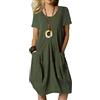 Onsoyours Donna Vestito con Maniche Corte Estivo Abito in Cotone Casual Vestiti Eleganti sotto Sciolto Tunica Abiti Girocollo Tinta Unita A Verde Militare XXL