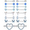ADRAMATA Piercing Capezzolo Set Acciaio Chirurgico Cuore Farfalla Anello con Catena Bar Lingua Gioielli Donna