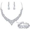 EVER FAITH Gioielli da Sposa per Donna, Collana a grappolo in Cristallo Goccia Austriaco, Orecchini Pendenti, Bracciale con Link Bianco Argento Fondo