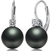 Jiahanzb Orecchini Perle Donna in Argento Sterling 925 Orecchini Perle Pendenti Ipoallergenici Nera Perla Gioielli Regali da Donna Leverback