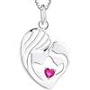 YL Collana Madre e Figlia Argento 925 e Luglio Pietra portafortuna Rubino Chiaro Pendente Cuore per Mamma Donna,Catena 18-20CM