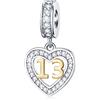 GLOWDAS 13 anni Charms di compleanno misura Pandora Style Bracciale, 18K oro numero 13 Dangle, 925 Sterling Silver 13th Anniversary Heart Collana Perline con pietre di nascita, regali per il bambino/ragazza