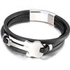 Whoiy Bracciale Elegante in Cuoio, Argento e Acciaio per Uomo - Bracciale Chitarra Uomo