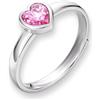 Clever Schmuck - Anello da bambina in argento sterling 925 lucido con zircone rosa a forma di cuore, misura universale, regolabile, in astuccio rosa, Zircone cubico