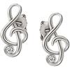 Clever Schmuck - Piccoli ed eleganti orecchini a bottone a forma di nota musicale, in argento bianco 925, con sfavillanti zirconi; dimensioni: 9 x 5 mm