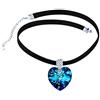 Yumilok - Collana girocollo da donna con cuore di cristallo color zaffiro