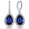JewelryPalace Orecchini Pendenti Lunghi in Argento 925 con Zaffiro Blu Creato, Dorati Piccoli con Pendenti Pietra a Taglio Pera, Tre Ori Set Gioielli Donna