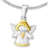 CLEVER SCHMUCK - Collana con ciondolo a forma di angioletto con croce, 21 mm, bicolore, semplice, lucida, parzialmente placcata oro, catenina da 42 cm, in argento 925