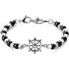 GAVU Bracciale di Perline da Uomo con Pietra Dura Tormalina Nera, Bracciale da Uomo con Pepite Quadrate di Acciaio Inossidabile e Charm Timone