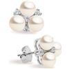 Secret & You Orecchini di Perle d'acqua dolce con Tre Perle forma a Bottone 4-5 mm e Tre Pietre Cubiche di Zirconia da donna SECRET & YOU - Argento sterling 925.