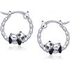Qings Orecchini a Cerchio Panda per bambine - Qings Argento Sterling 925 Piccoli Orecchino CerchiI Ipoallergenici Animali Carinni Huggie per Donna Ragazze