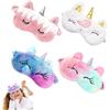 Lwtsrp 4PCS Unicorno Mascherine per Dormire Maschera, Maschere per Gli Occhi per Dormire in Peluche, Benda Occhi per Dormire Bambini 3D Benda per Dormire Animale Unicorno, Maschera Sonno Occhi Elastica