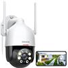 DEKCO 360° 2K Telecamera WiFi Esterno,3MP PTZ Videocamera Sorveglianza Esterno con Visione Notturna a Colori, Rilevamento del Movimento, Audio bidirezionale, IP66
