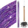 BBTO Kit di 200 Ciocche di Tinsel per Capelli con Strumenti Orpelli con Glitter per Extension dei Capelli Accessori per Estensione di Capelli per Intrecciare Capelli Donna Bambini (Viola)