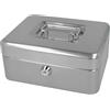 Westcott Cassetta portavalori con serratura (20 cm) argento | Cassetta con serratura in lamiera d'acciaio con 2 chiavi | Inserto rimovibile per monete con 3 scomparti | E-51001 SILVER