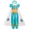 IWEMEK Ragazze Vestito da Principessa Jasmine Costume Carnevale Bambina Aladdin Costumi Arabo Danza Top Pantaloni e Mantello Abiti da Festa di Compleanno Halloween Cosplay 02 Blu 12-13 anni