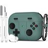 R-fun Custodia compatibile con Apple Airpods Pro (2023/2022/2019, 2a/1a generazione), cavo USB-C/Lightning con kit di pulizia, design classico per console di gioco portatili,Verde