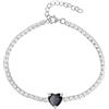 MAISON GIOIELLI FIRENZE - OHANA Bracciale Donna Tennis Placcato Oro Bianco con Zircone a Forma di Cuore Colorato, Bracciale Chiusura a Moschettone Ipoallergenico, Antigraffio e Waterproof (nero)