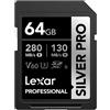 Lexar Silver Pro SD Scheda SD 64GB, Scheda di memoria UHS-II, V60, U3, C10, Scheda SDXC, Fino a 280 MB/s di lettura, per Fotografi Professionisti, Videografi, Appassionati (LSDSIPR064G-BNNAA)