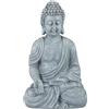 Relaxdays Statua del Buddha Seduto, 30cm da Giardino e Soggiorno, in Poliresina, Impermeabile Anti-Gelo Grigio Chiaro