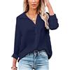 Baynetin Camicia Donna Manica Lunga/Corte Blusa con Scollo a V Bottoni Elegante Casual Curvy da Lavoro Facile Ferro Stiro Business Tops Shirt (Blu Navy, S)