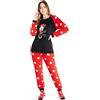 Disney Pigiama Donna Invernale in Pile con Calze Stitch Topolino Minnie Baby Yoda (Nero Rosso Minnie, S)